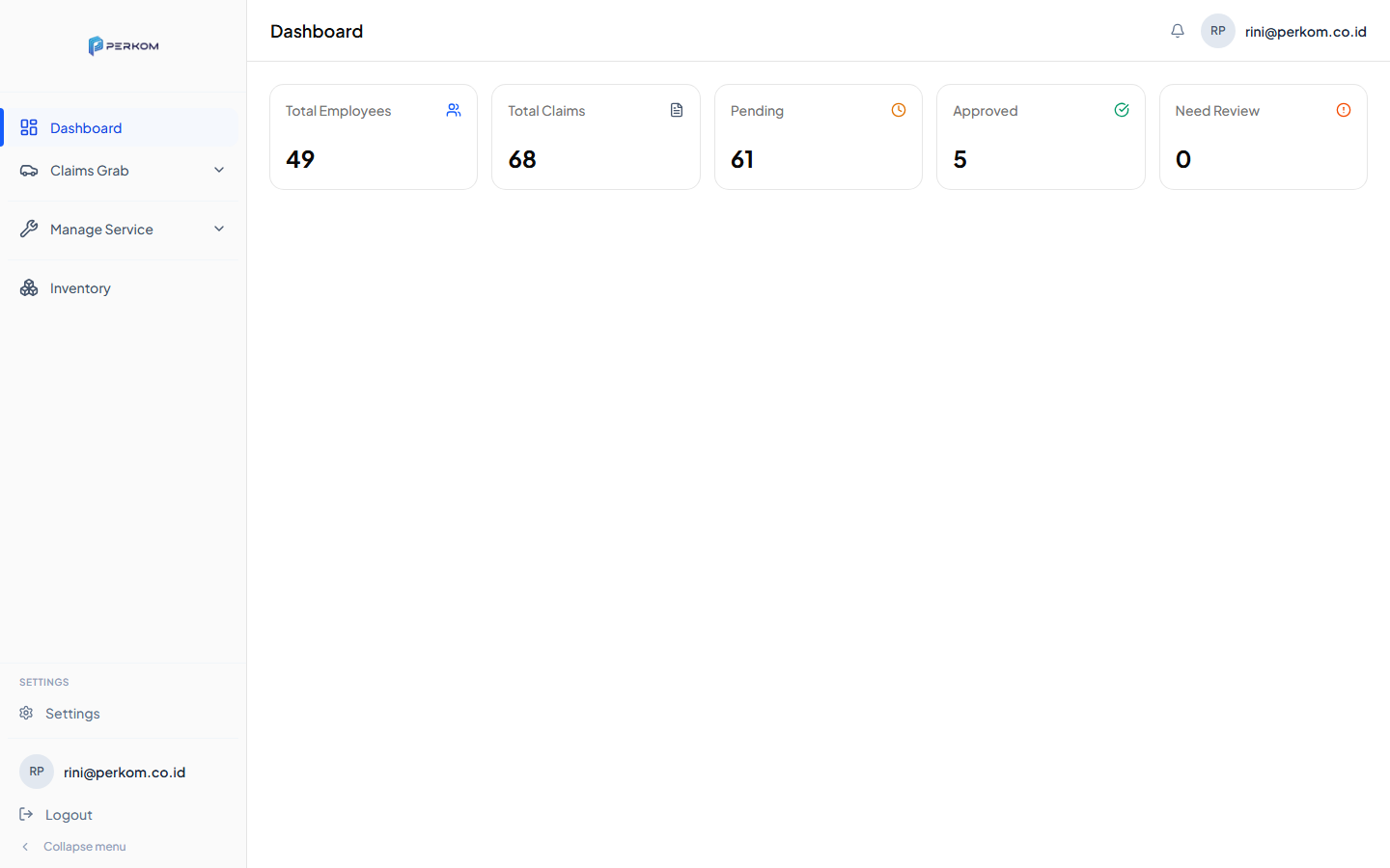 Halaman Dashboard setelah login